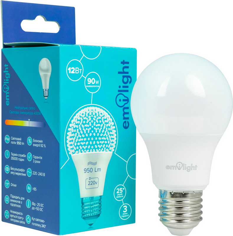 Лампа світлодіодна Emilight (6983850557891) 12Вт, E27, 4000K